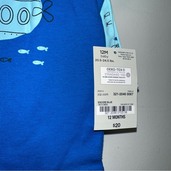 Baby Boy okie dokie Bodysuit &Shorts 2 piece outfit 12M Blue Ocean Sea Submarine - Picture 8 of 8